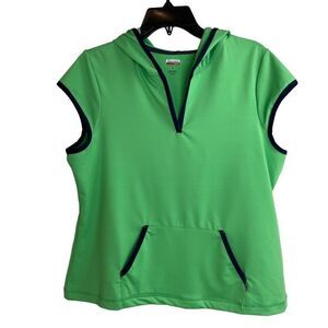 New Danskin Now Women's Green Pullover Short Cap Sleeve V-Neck Hoodie Top Size L